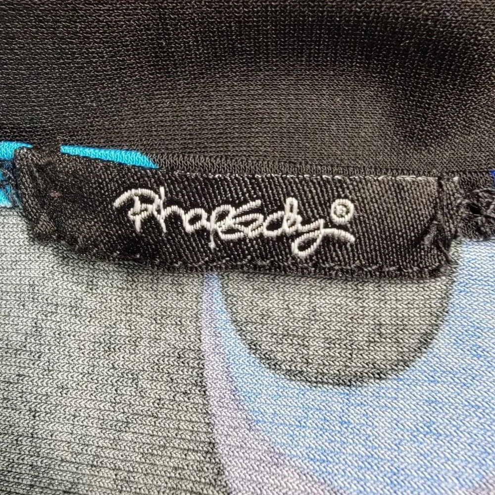 Y2K Rhapsody Blue Floral Low Cut V Neck Retro Lightweight Flowy Cinched A Line - Picture 10 of 10